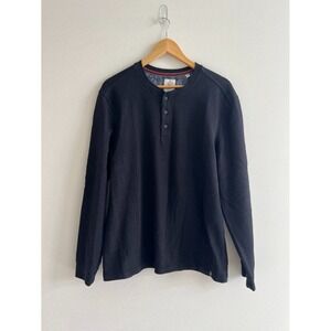 Copper Oak Mens L Black Henley Long Sleeve Cotton Relaxed Fit Classiccore Top